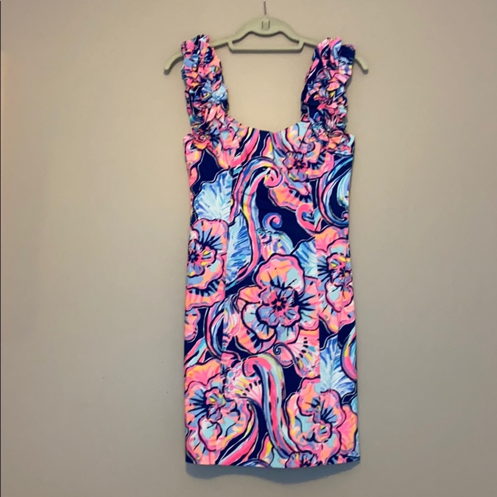 Lilly Pullitzer Boho Bateau (Nauti Navy) Ruffle Shoulder sundress.
